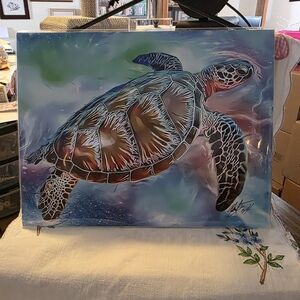 Sea Turtle Swim Art - Colorful Ocean Print